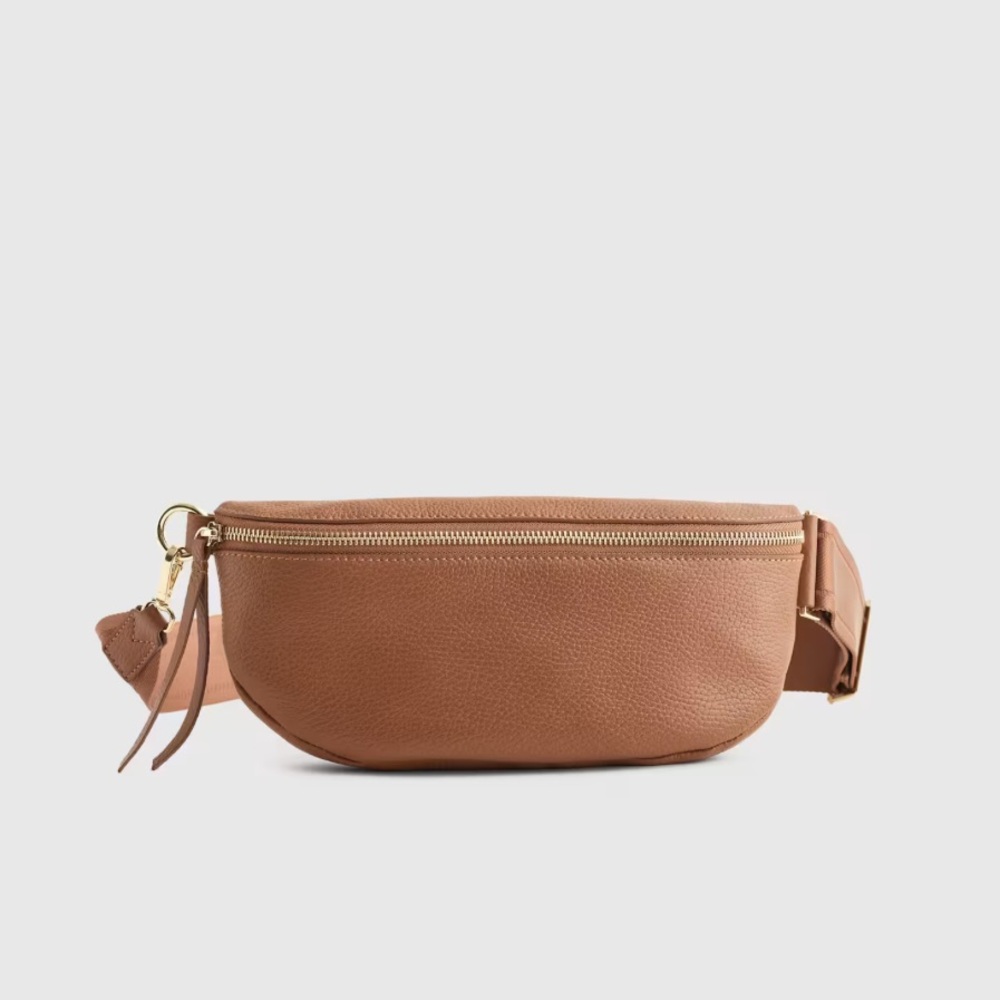 Quince Italian Pebbled Leather Sling Bag - cognac, like new